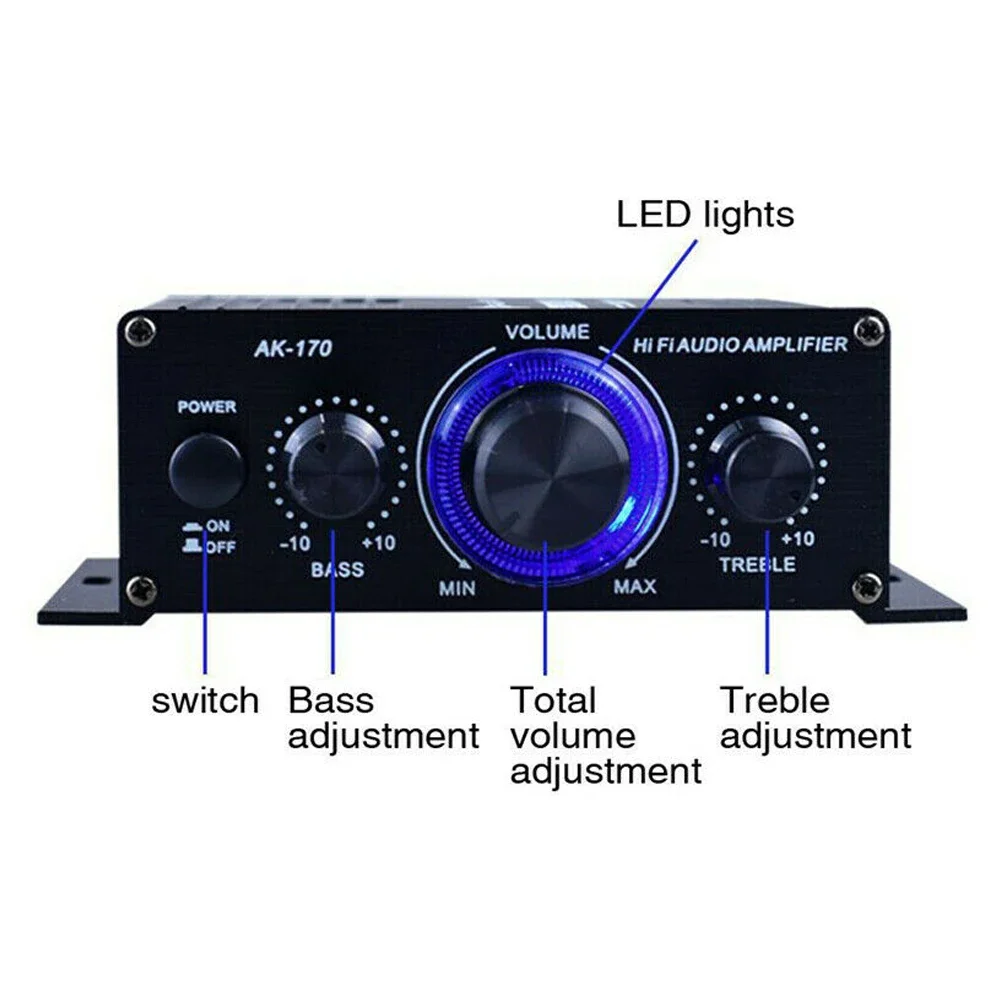 AK-170 200W+200W Home Car Hifi Power Amplifier Professional HiFi Stereo Audio Amplifier Subwoofer Home Theater Sound Power Amp