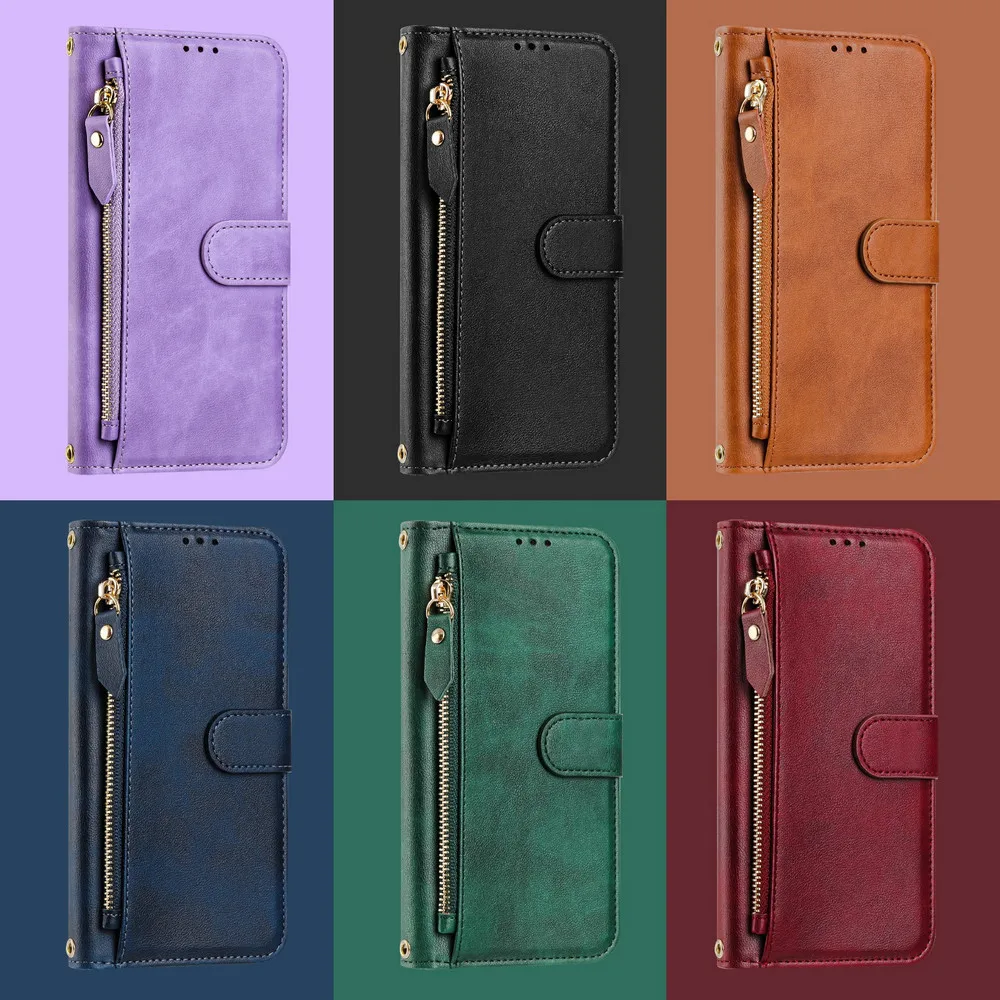 Premium Crossbody Zipper Leather Wallet Case