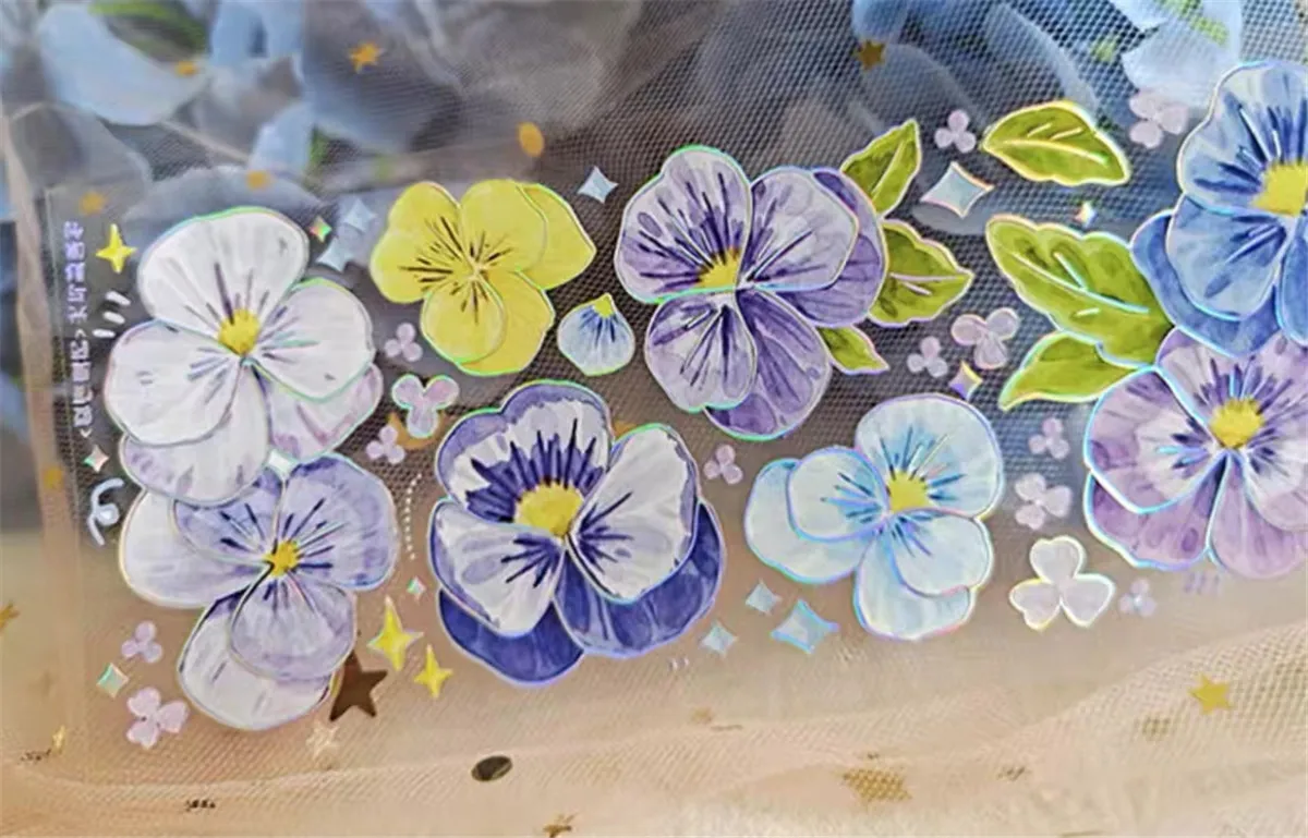 

Vintage Colorful Pansy Floral Frames Washi PET Tape for Planner Card Making DIY Scrapbooking Plan Decorative Sticker