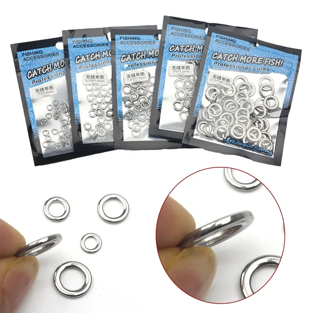 Heavy Duty Fishing Solid Ring Stainless Steel Seamless Split O Ring Swivel Knot Lure Tools Pesca Iscas Fish Tackle Tools 50 PCS fishing tools fishing accessories fishing tool fishing tackle fishing swivels