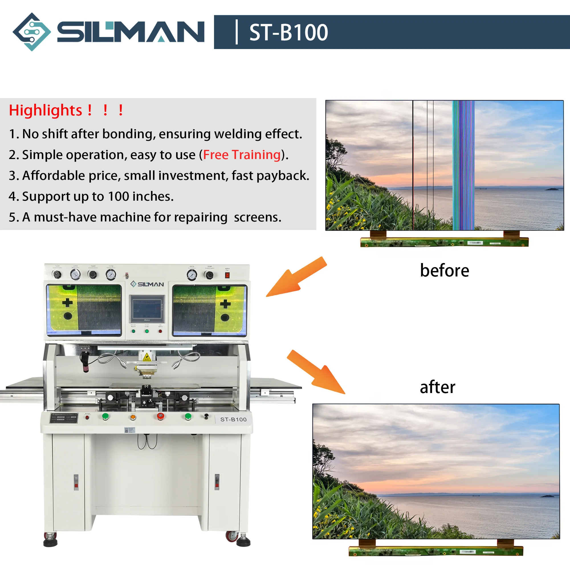 Silman ST-B100 Factory Direct Sales LCD TV Panel Repair TAB ACF COF Bonding Machine 4