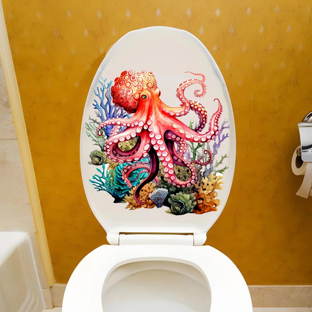Vinyl Stickers Toilet Stickers Toilet Wall Stickers Toilet Seat Stickers 1pc Sea Coral Fish Toilet Stickers Bathroom Decoration Self-adhesive Flower Tools Removable Tile Stickers Restroom Renovat