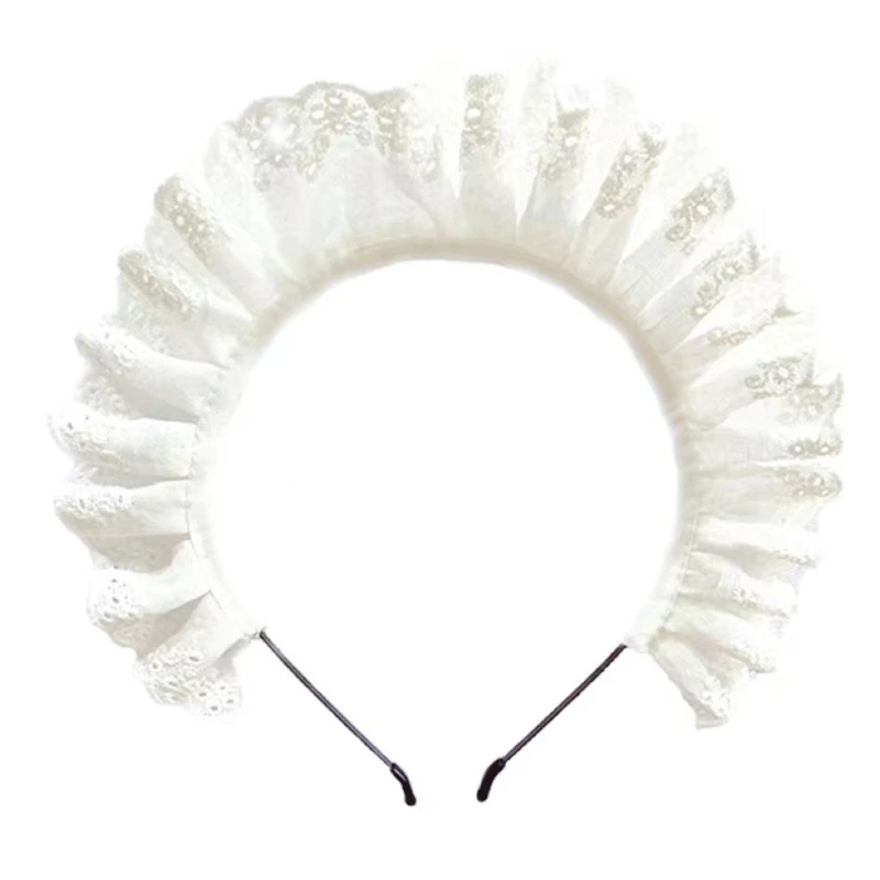 

Lolita Pleated Laces Hair Hoop Women Elegant Hollow Out Pattern Makeup Headband for Girls Cosplay Maid Hair Accessories M6CD