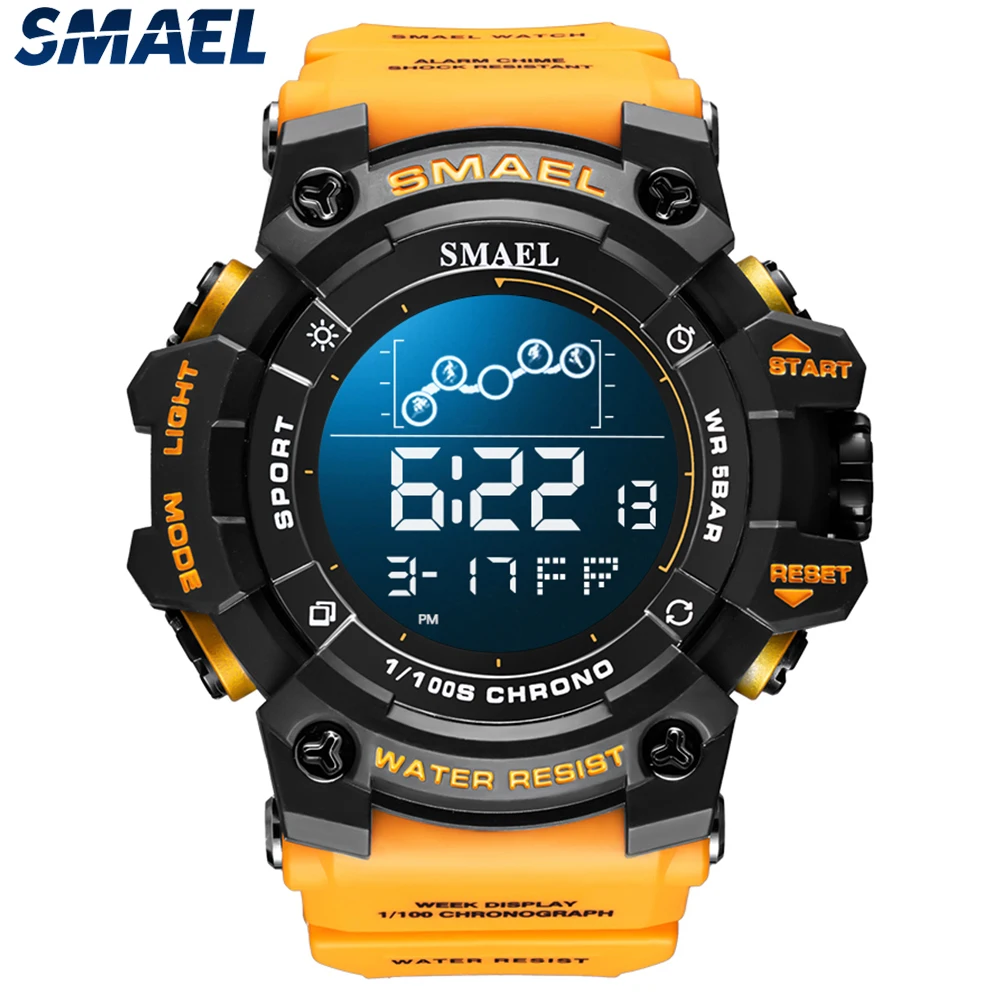 New Digital Watches Men SMAEL Brand Big Dial Shock Resistant