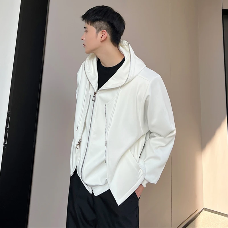 LUZHEN 오리지널 디자이너 단색 후드 재킷 남성용, 트렌디한 스트리트 웨어, 페이크 투피스 2024, 한국 패션, 468c7a, 신상 코트