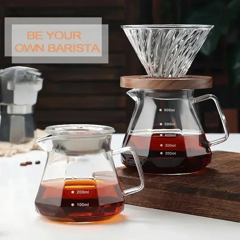 400-600ml Diamond Glass Coffee Sharing Pot Espresso Glass Carafe Coffee Pot Pour Over Filter Kettle Accessories coffee pot