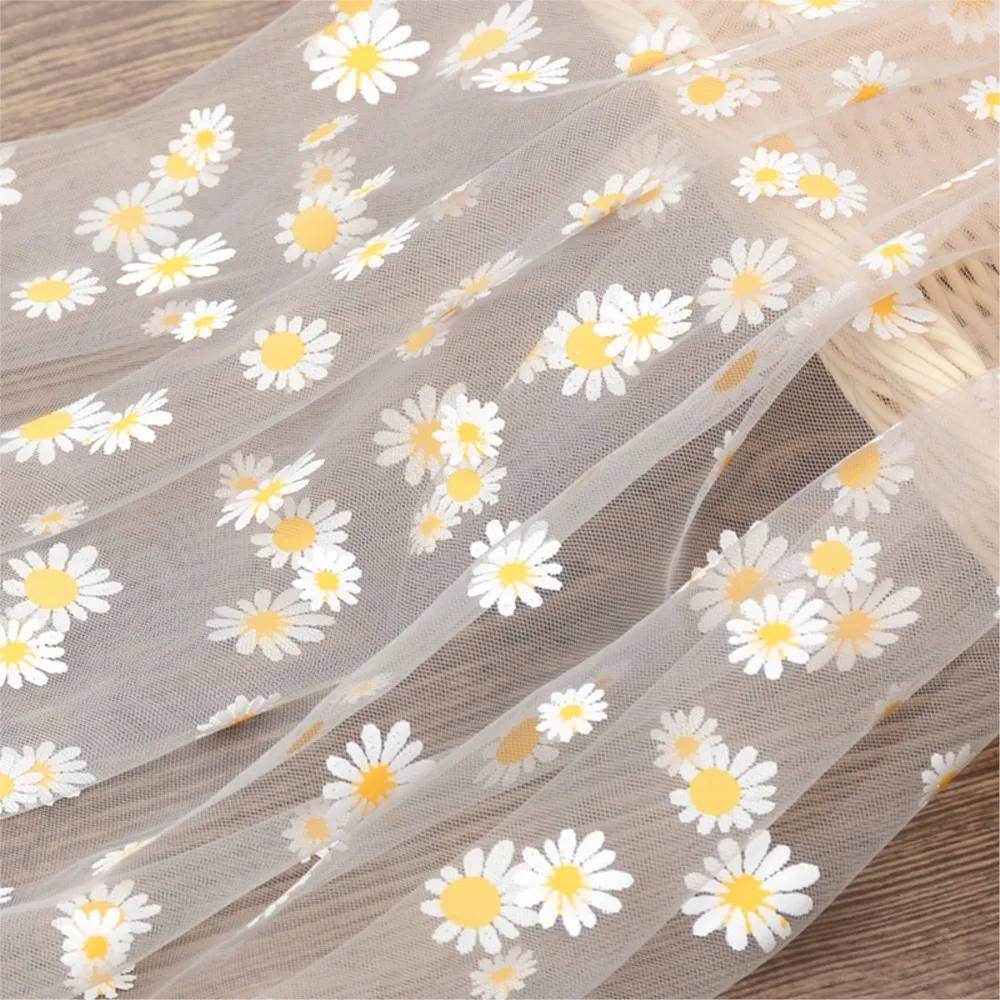 Chainho,Polyester Mesh Gauze Fabric,DIY Sewing Material,Suitable For Wedding Dresses, Curtains,Mosquito Nets,Daisy Pattern,WS3