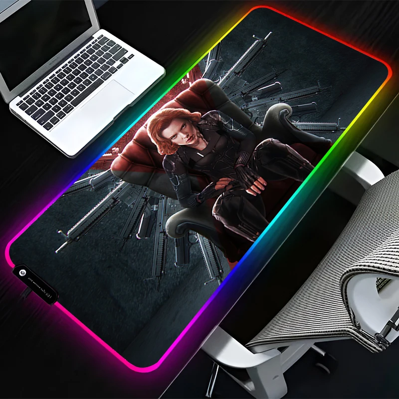 

Black Widow Marvel Keyboard RGB Mouse Pad Large Gaming Computer Keyboard LED Mousepad Office Desks And Laptop Accessories HD XXL