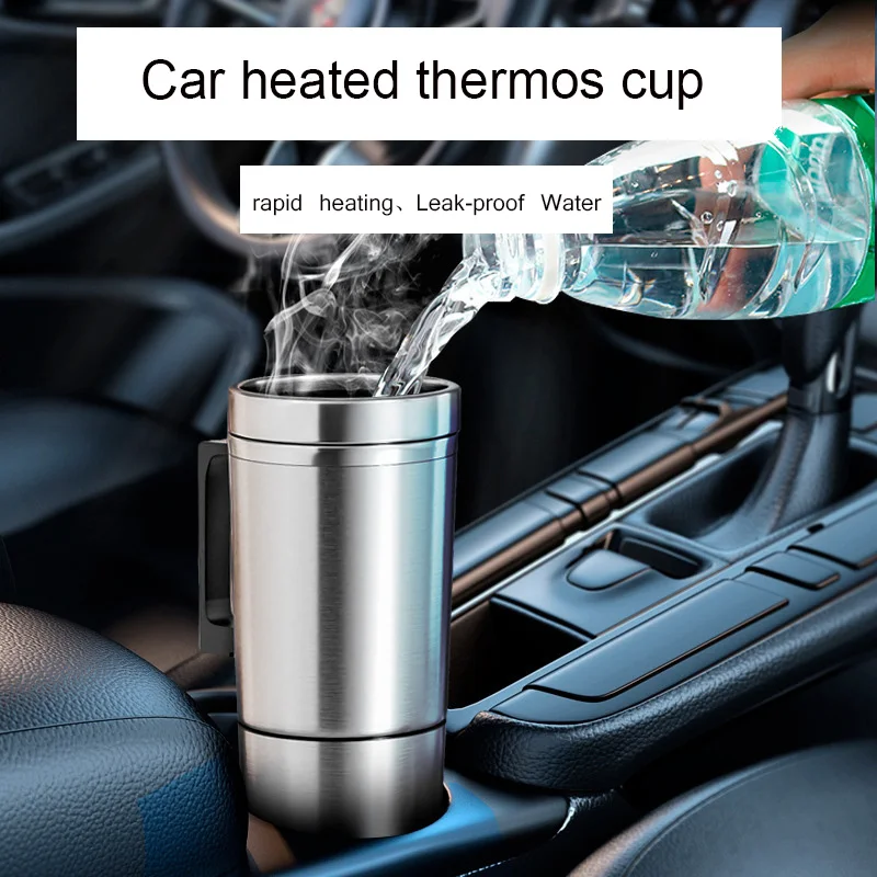 

Portable Car Heating Cup For Travel, 12V/24V Coffee Tea Drinks Mug 304 Stainless Steel Heating Cup For Water, Milk, Beer