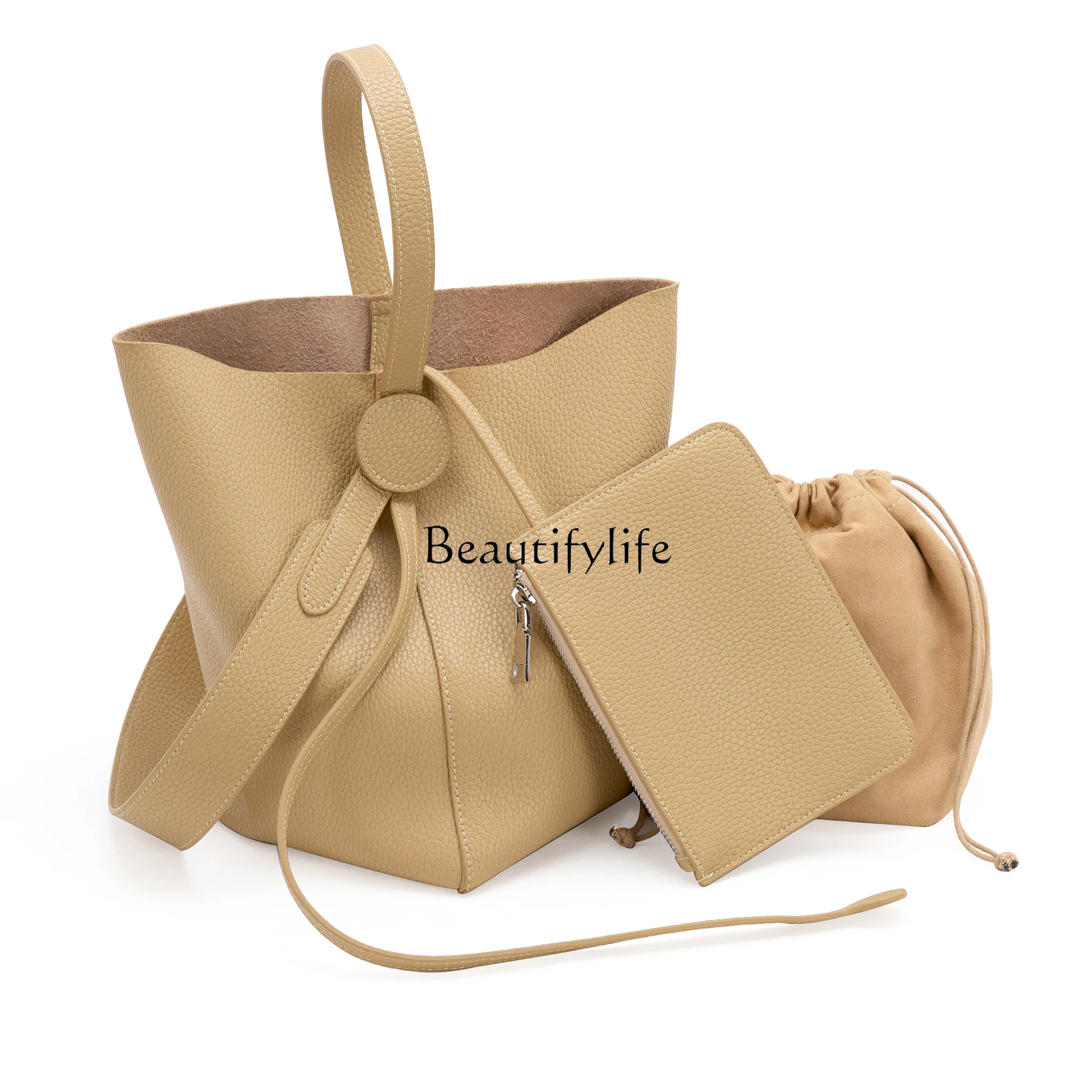 

Yellow Bucket Bag Niche Crossbody Large Capacity Shoulder Genuine Leather Commuter