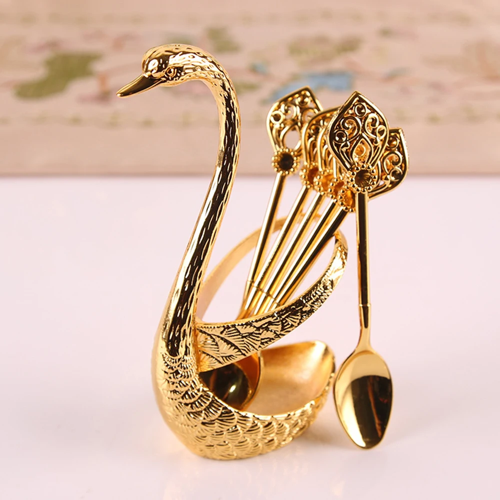 Stainless Steel Creative Dinnerware Set Decorative Swan Base Holder with 6 Spoons for Coffee Fruit Dessert Stirring Mixing cutlery set western style cutlery set picnic cutlery set stainless steel cutlery set camping cutlery set wooden cutlery set ceramic dinnerware set