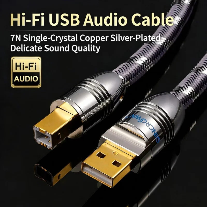 하이파이 USB 오디오 디코더 케이블 7N 단결정 구리 은도금 USB A to B 사각 포트 타입-C to B 사운드 카드 DAC용