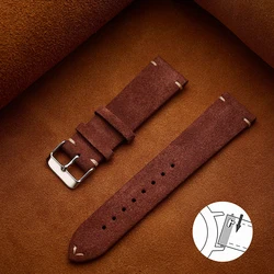Luxurious Brown Suede Watch Band - Soft Calfskin Strap - 22mm (Dark Brown)