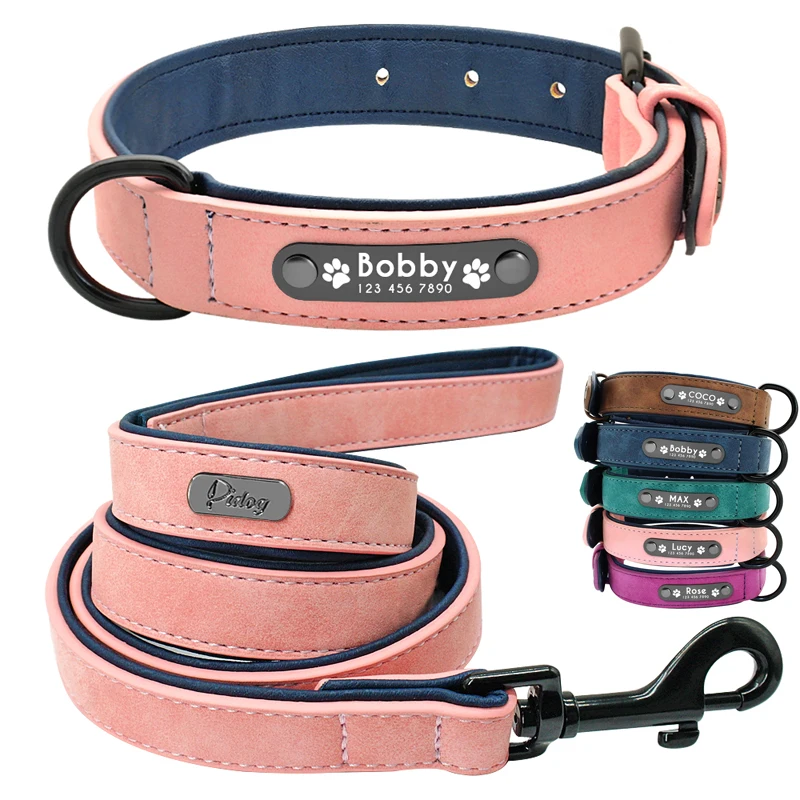 Custom Leather Dog Collar Leash Personalized Pet Collars and Leash Set Durable Leather Collar Lead for Small Medium Large Dogs Custom Leather Dog Collar Leash Personalized Pet Collars and Leash Set Durable Leather Collar Lead for Small Medium Large Dogs
