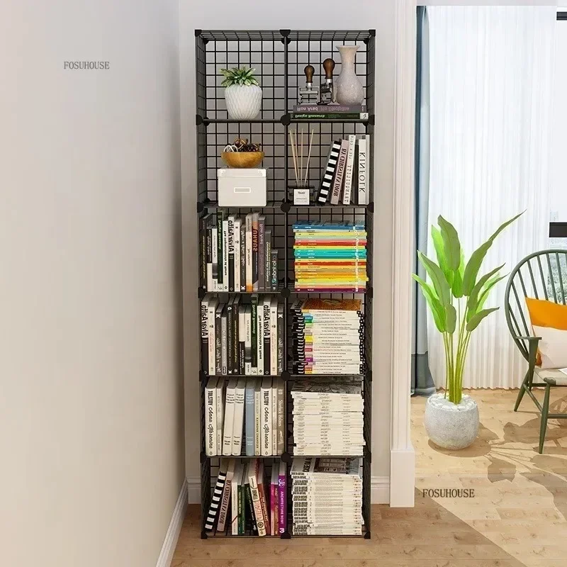 High Quality Metal Cube Living Room Bookcase Bookshelf Grids Wire Display Storage Rack Stand Steel Living Room Furniture p