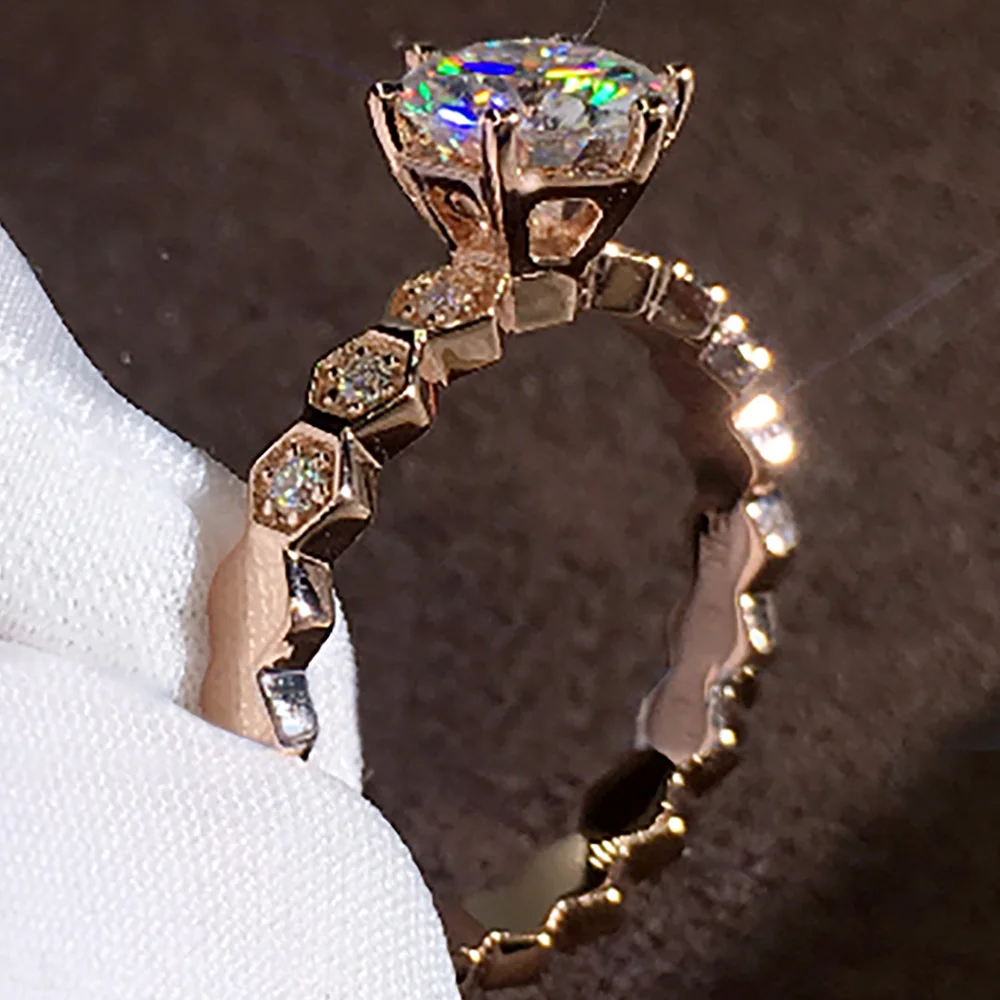

14K Au585 Rose Gold Women Wedding Party Engagement Ring 1 2 3 4 5 Carat Round Moissanite Diamond Ring Hexagon Elegant Classic