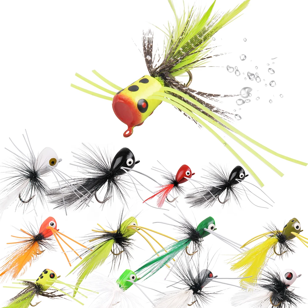 12PCS Foam popper heads fly tying Saltwater Flies Fishing Jig bait with  barb Fishhooks For Bass Walleye Panfish Tackle