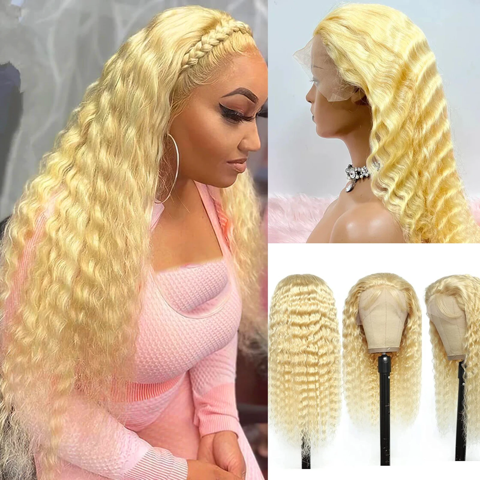 

180% Density 13x4 Hd Lace 613 Honey Blonde Deep Wave Human Hair Human Hair Unprocessed Brazilian Human Hair for Black Women