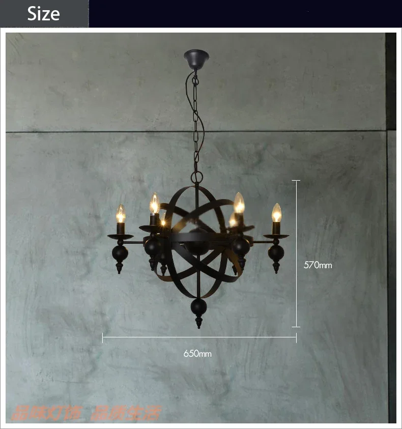

Nordic American village 6 Lights Candle Glass Candle Chandelier Heritage Frosted Iron living, dining, bedroom bar decoration