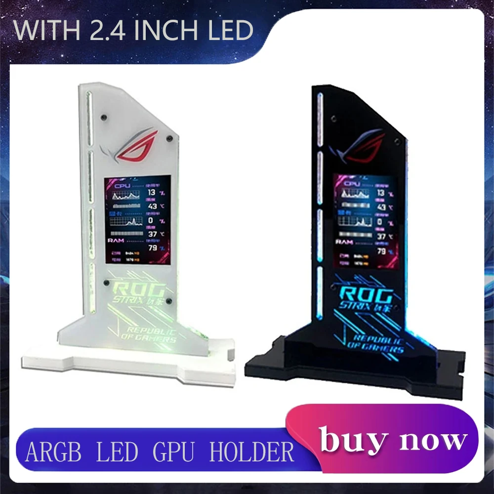Suporte Rgb Gpu com 2.4 Polegada Led Temperatura Display 3090 4090 Rog Suporte Vga Vertical Faça Você Mesmo Gaming Monitor Aura Sync Aida64