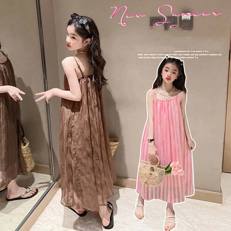 

2024 Summer School Girl Slip Dress Children Girl Lace Gauze Comfortable Breathable Dress Junior Girl Beach Vacation Dresses