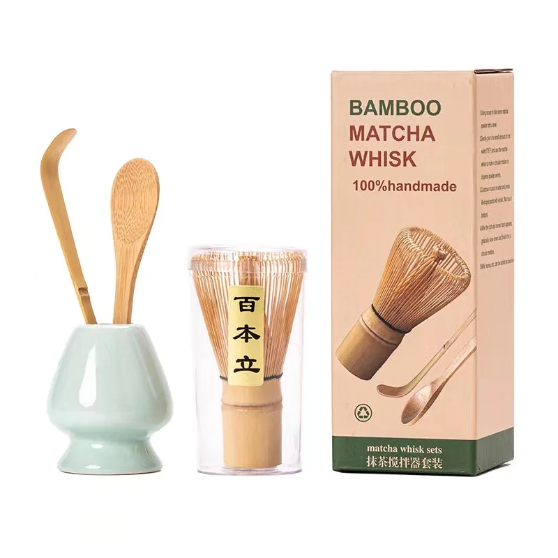 Description Picture 3 of item4 IN 1 Bamboo Matcha Powder Whisk Teaspoon Ceramic Bowl Tranditional Tea Matcha Whisk (Chasen)Sets Home Tea-making Accessories