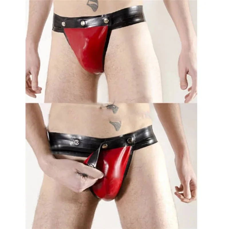 

Sexy Latex Briefs Rubber Underwear Black with Red with Codpiece