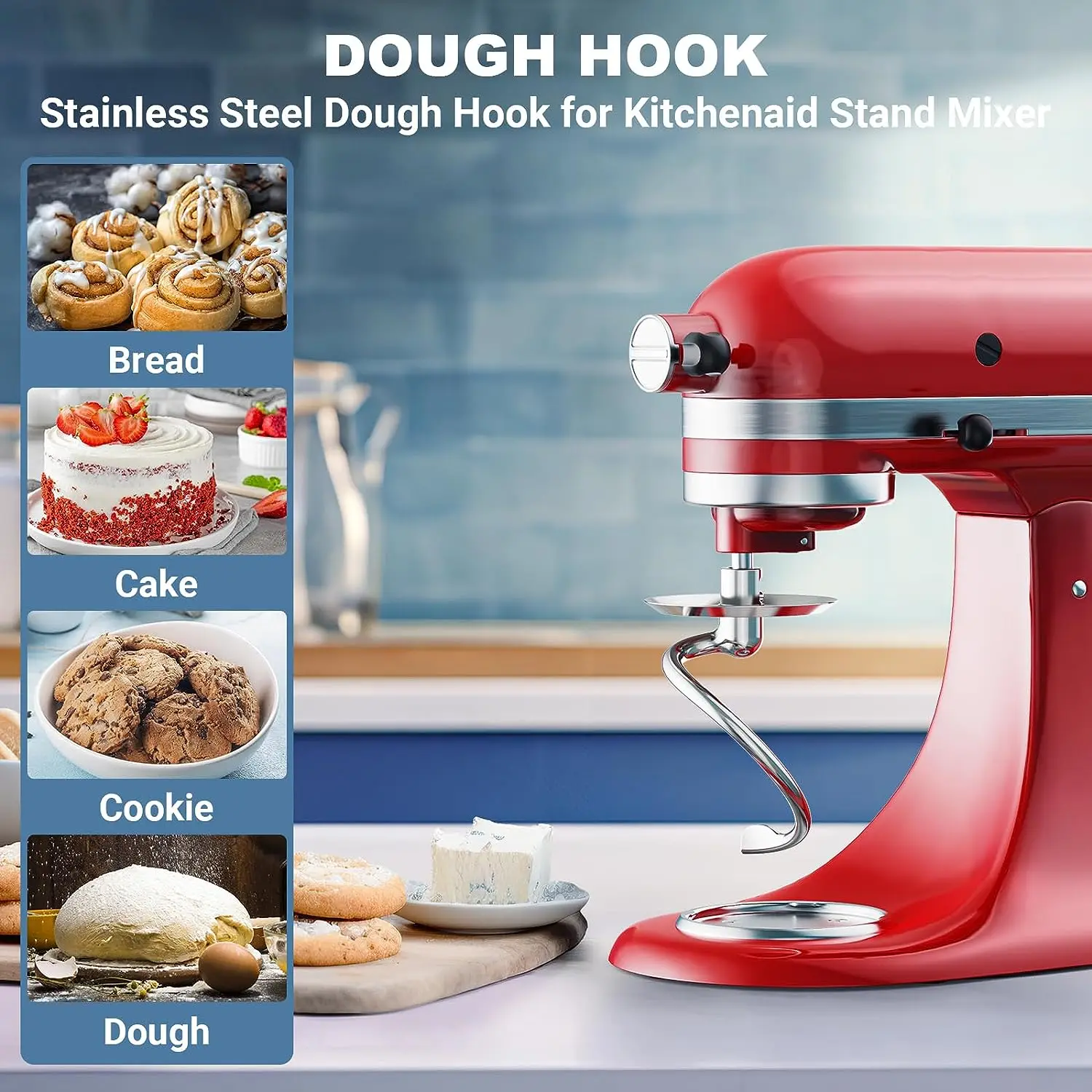 Dishwasher Safe,Spiral Dough Hook for Kitchenaid Stand Mixer, 4.5 Qt - 5 Qt Tilt-Head Attachments for Kitchenaid Dough Hook