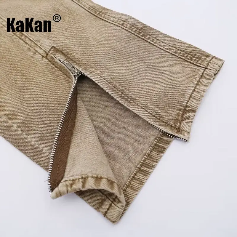Kakan - European and American New High Street Zipper Jeans for Men, Loose Vintage Split Multi Pocket Jeans K27