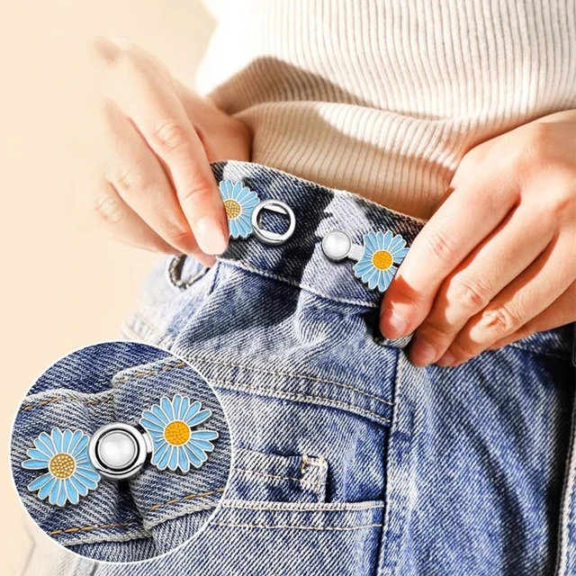 2 Sets Pant Waist Tightener Instant Jean Buttons for Loose Black Sunflower