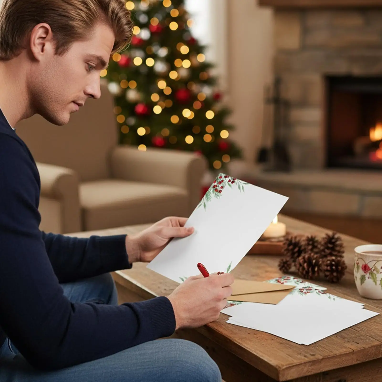 크리스마스 프린터 용지 50장 축제 테두리 디자인 시트 휴일 문구 용지 편지 메모 작성용 웨딩