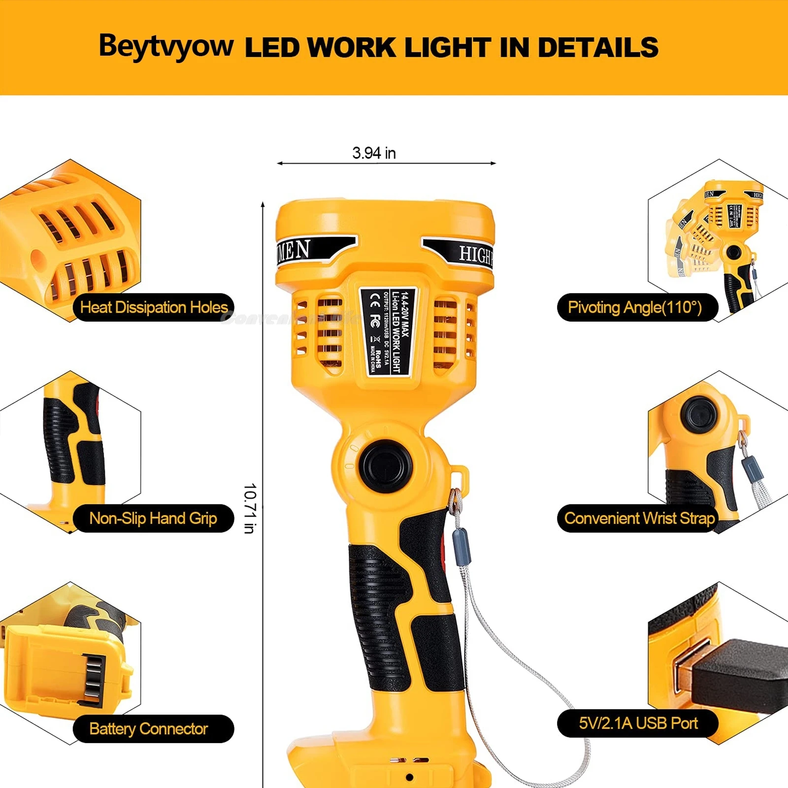1120LM Flashlight Spotlight for Dewalt 14.4V-20V Battery Cordless LED Work Light
