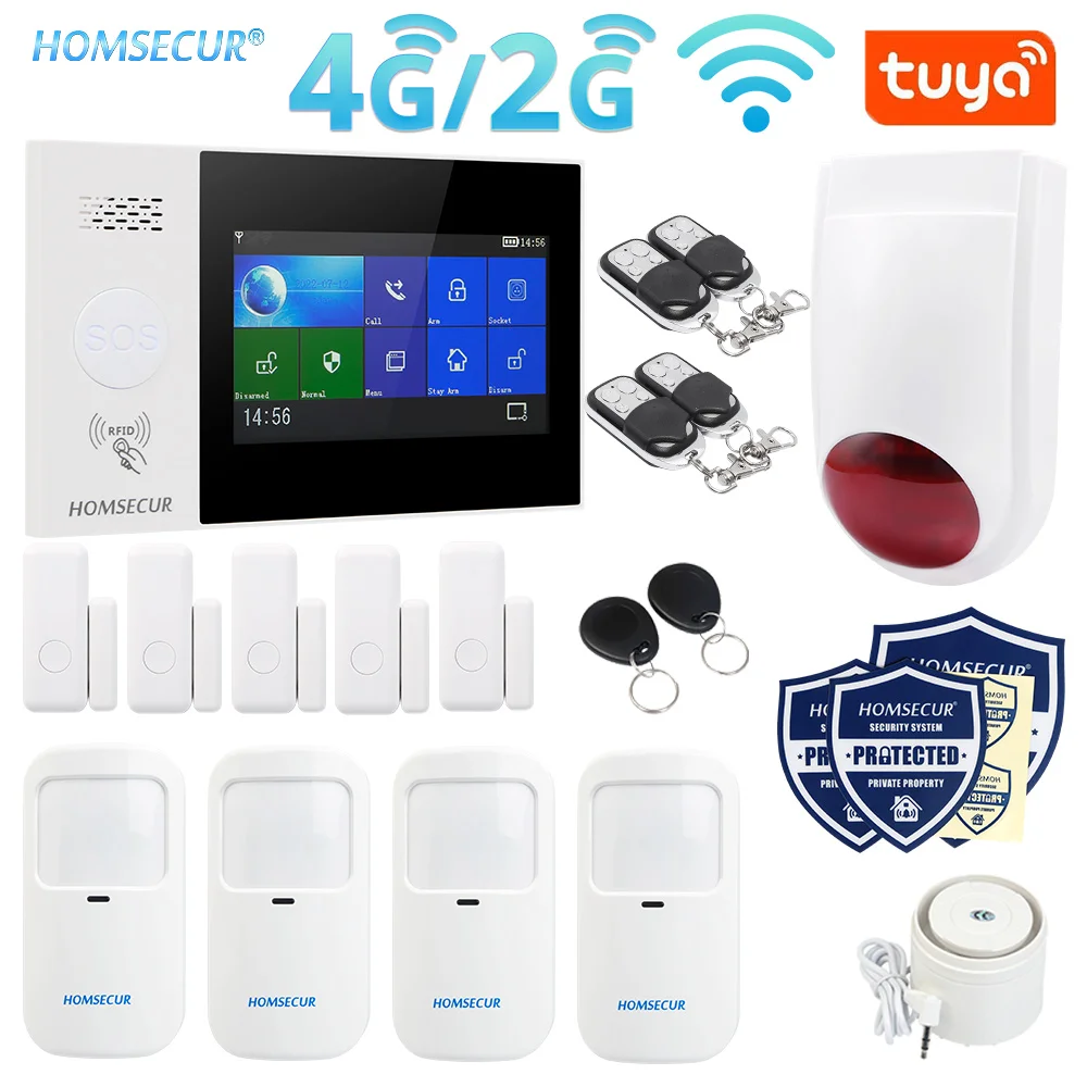 

HOMSECUR 433MHz Wireless WIFI 4G 2G RFID SMS Autodial Home Alarm System+4 Pet-Immune PIR+Red Flash Siren+PIR+5 Door Sensor