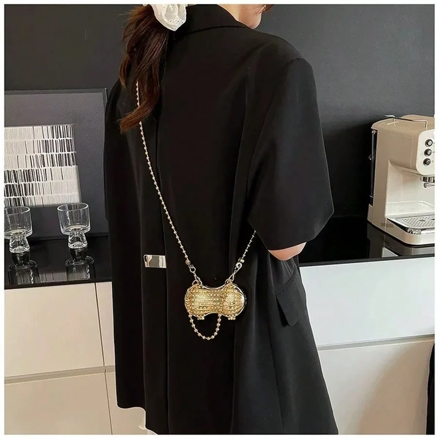 2025 New Peanut Mini Lipstick Crossbody Bag Women's Chain Strap Shoulder Bags Cute Peanut Shaped Mini Purse For Daily Party Use