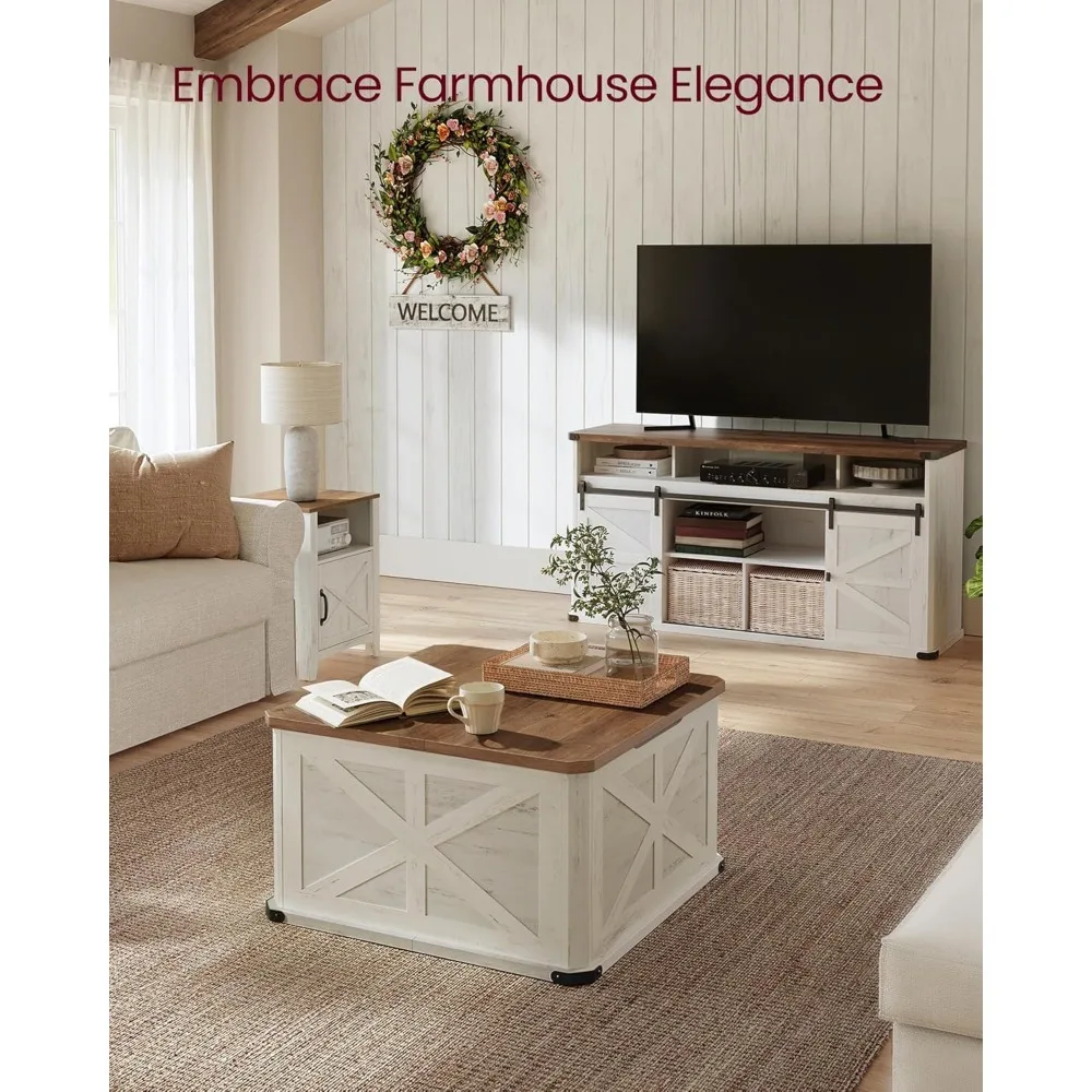 Farmhouse Coffee Table with Storage, Square Coffee Table for Living Room, Center Table with Flip-Top Lids 6