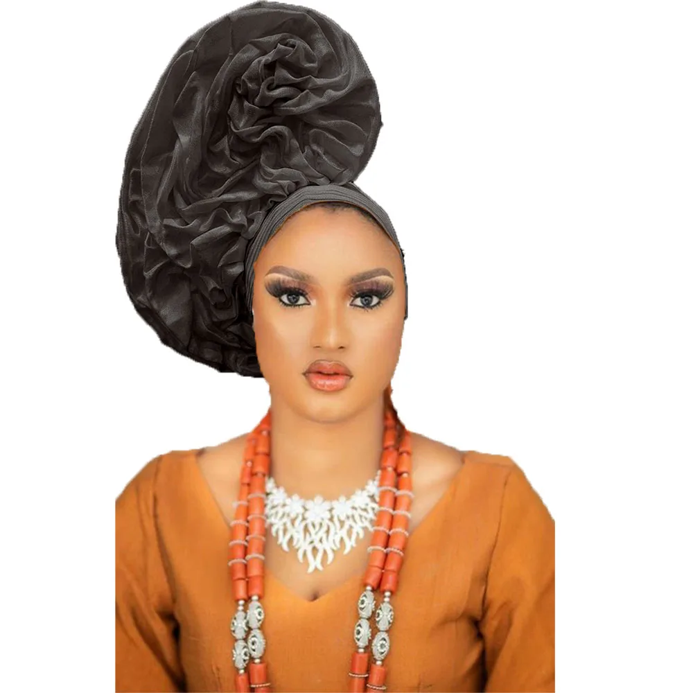 Custom Applique aso oke auto gele, ipele and fila ready to wear gele, African Orange , Headwrap, Ready-to Wear Gele, Nigeria Wed