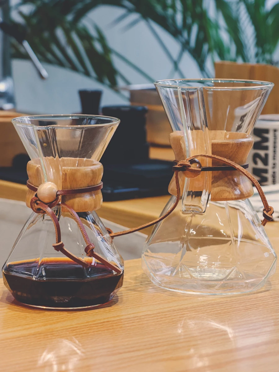 Transparent Diamond Hand-Poured Coffee Pot High Borosilie Glass Chemex Filter Paper 400-600ml American Sle Coffee Utensils