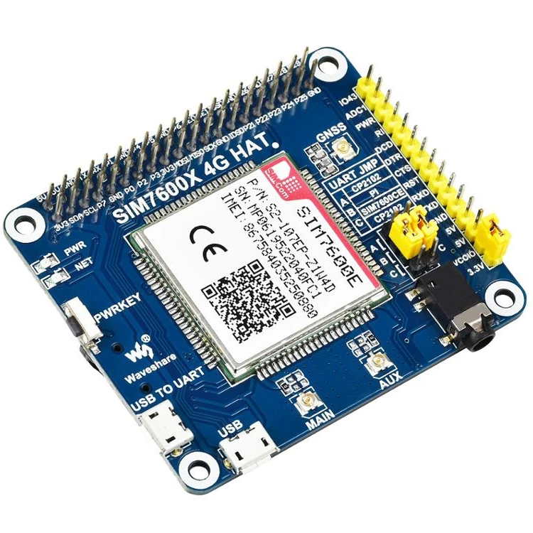 Шляпа SIM7600E LTE Cat-1 для Raspberry Pi 3G / 2G/GNSS, а также для Юго-Восточной Азии, Западной Азии, Европы, Африки, индивидуальная печатная плата
