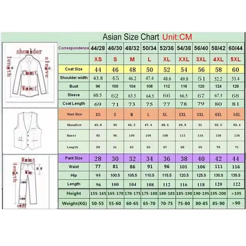 Mens Suit 3 Piece Sets Slim Fit Formal