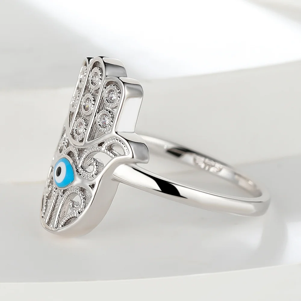 Cute Pink Blue Enamel Eye Stone Rings For Women Vintage Silver Color Engagement Band Wedding Jewelry