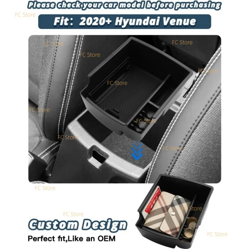 For Venue 2020-2026 Center Console Organizer Accessories ABS Material Armrest Console Organizer Car Central Armrest Storage Box