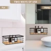 Wall Mounted Metal Storage Holder with Wood Base Toilet Paper Rectangular Basket Versatile Bathroom Basket for Bathroom Kitchen 3