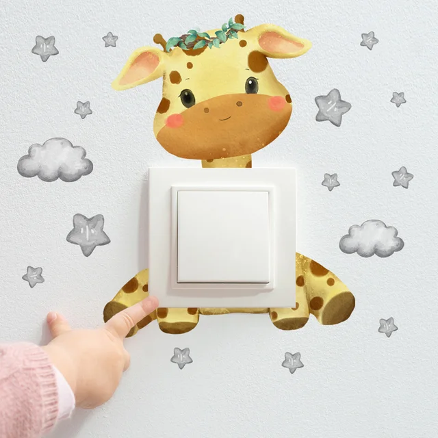Autocollant de commutateur étoile girafe ours éléphant, mignon, décoration de chambre d'enfant et de bébé, papier peint auto-adhésif pour décoration de maison, sparadrap muraux pour enfant 4