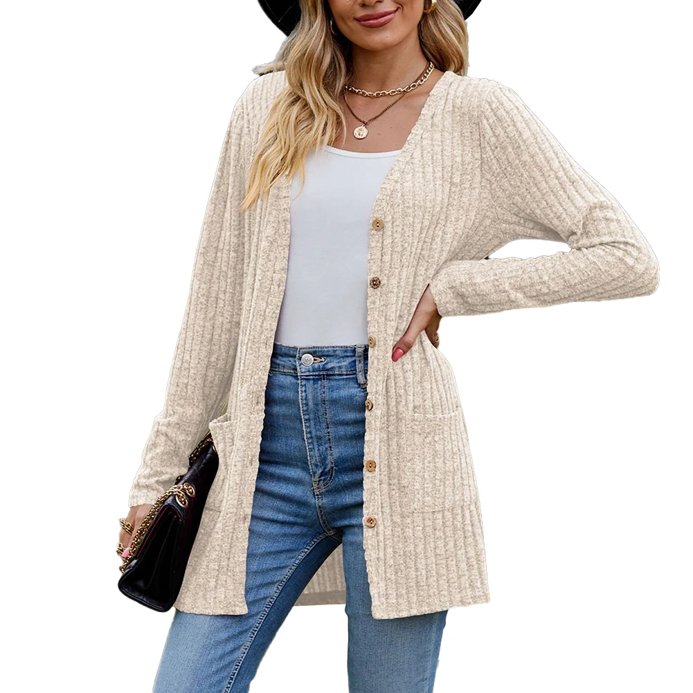 

Fashion Long Style Cardigan Sweater Tops Ladies Open Front Solid Color Single Breasted Coat Sweaters Female Clothing For Women
