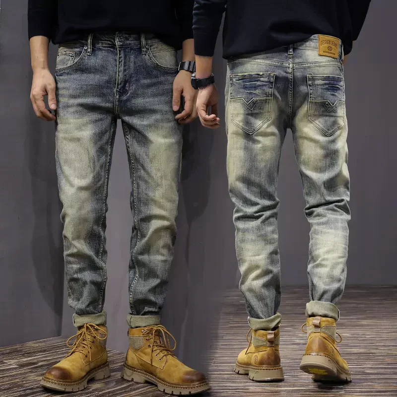 

Newly Fashion Designer Men Jeans Retro Blue Elastic Stretch Slim Fit Ripped Jeans Men Trousers Vintage Casual Denim Pants Hombre