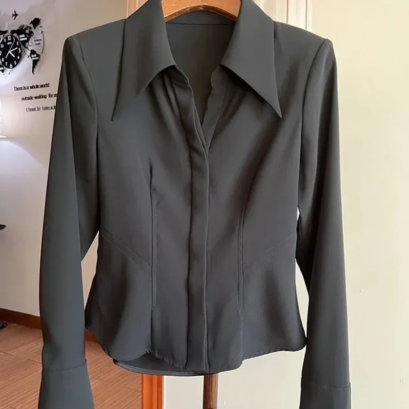 DAYIFUN Solid Blouse Women Clothing Long Sleeve Slim Shirts Office Lady Fashion Korean Chic Blouses Tops 2023 Blusas De Mujer