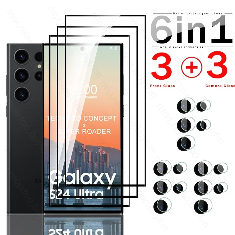 Custodia In Vetro Temperato 6 In 1 Per Samsung S24 Ultra Camera Glass Samsungs24 Sumsung S 24 Ultra S24Ultra Plus 5G Screen Protector Hd