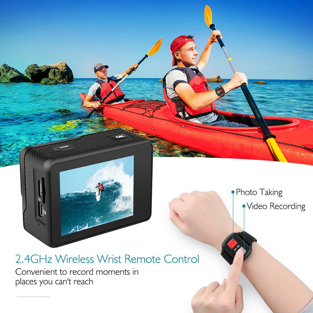 

Surf Action Camera Ultra HD 4K/60fps 24MP WiFi 2" IPS170D Underwater 30M Helmet Vedio Go Sport Pro Anti-Shake With Sony 386 Lens