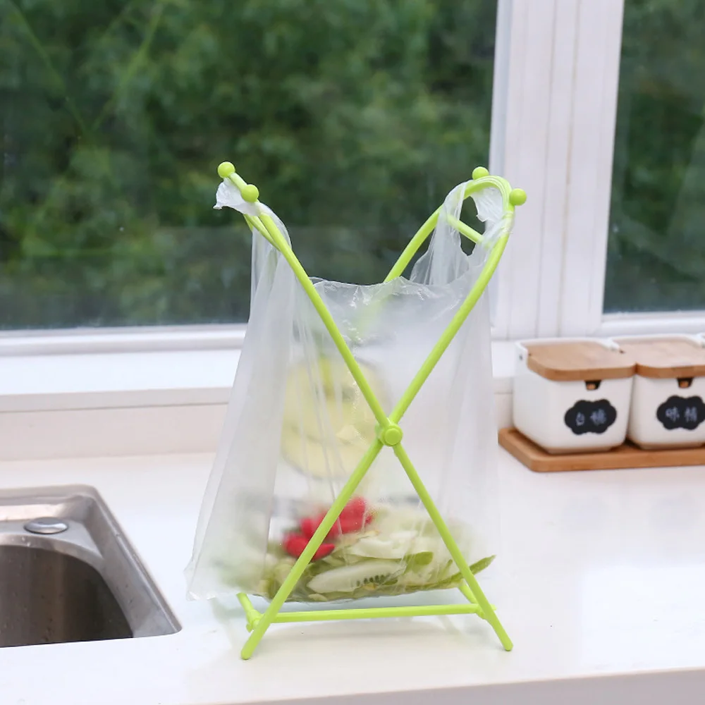 

Plastic Foldable Kitchen Floor Tote Bag Bracket Portable Storage Organizer Trash Rack Garbage Bag Holder Support Frame