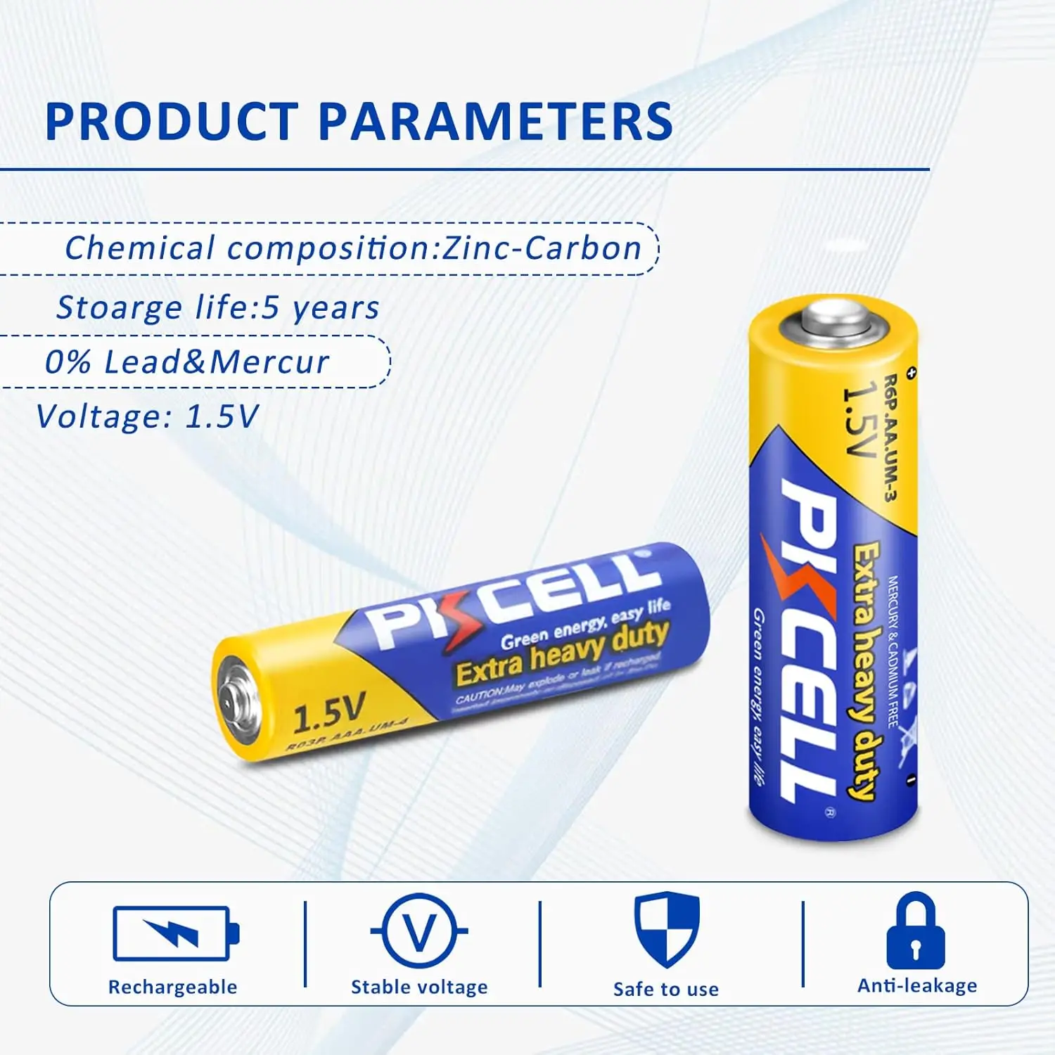 80 Pack PKCELL Carbon Zinc Non-rechargeable Battery Double AA UM3 MN1500 E91 Batteries Triple AAA MN2400 Batteries 5
